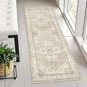 Washable Hallway Runner Rug 2x5 - Non Slip Kitchen Rugs Beige Farmhouse Vintage Carpet for Living Room Bedroom Bathroom Soft Stain Resistant Runners Durable Indoor Low Pile Home Decor (2x5,Beige)