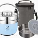 Stainless Steel Lunch Box Light Blue for Adults, Large Capacity 51 oz (1.5 L), Double compartment, keeps food Fresh and Warm, Ideal for Work and Travel, Leak-Proof, Portable.Includes Special Bag
