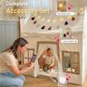 Little Dove Kids Play Tent with Mat, Kids Playhouse with 2 Windows, Star Lights & Tassel Garland, Indoor Outdoor Reading Nook, Machine Washable Cover, Gifts for Girls & Boys, 42" 27" 38", Beige