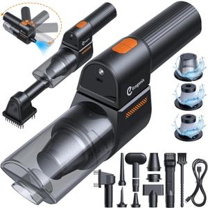 Car Vacuum, 5 in 1 Portable Mini Cordless Vacuum with 23,000Pa Powerful Suction, 10 Attachments, 180 Foldable, Type-C Charge, LED, Small Vacuum Cleaner for Car, Home, Pet, car Accessories