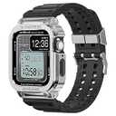 amBand Bands Case Compatible with Apple Watch 44mm, Moving Fortress Rugged Metal Bumper Men Tactical TPU Military Strap Protective Cover Compatible for iWatch 44 mm Series SE2/ SE/ 6/ 5/ 4 Silver