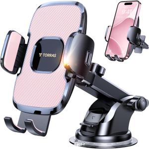 TORRAS Pink Phone Holders for Your CarUltra-Durable & Strongest Suction, Universal Car Phone Holder Mount Truck Cradle Stand for Dashboard Windshield Vent, Pink Car Accessories