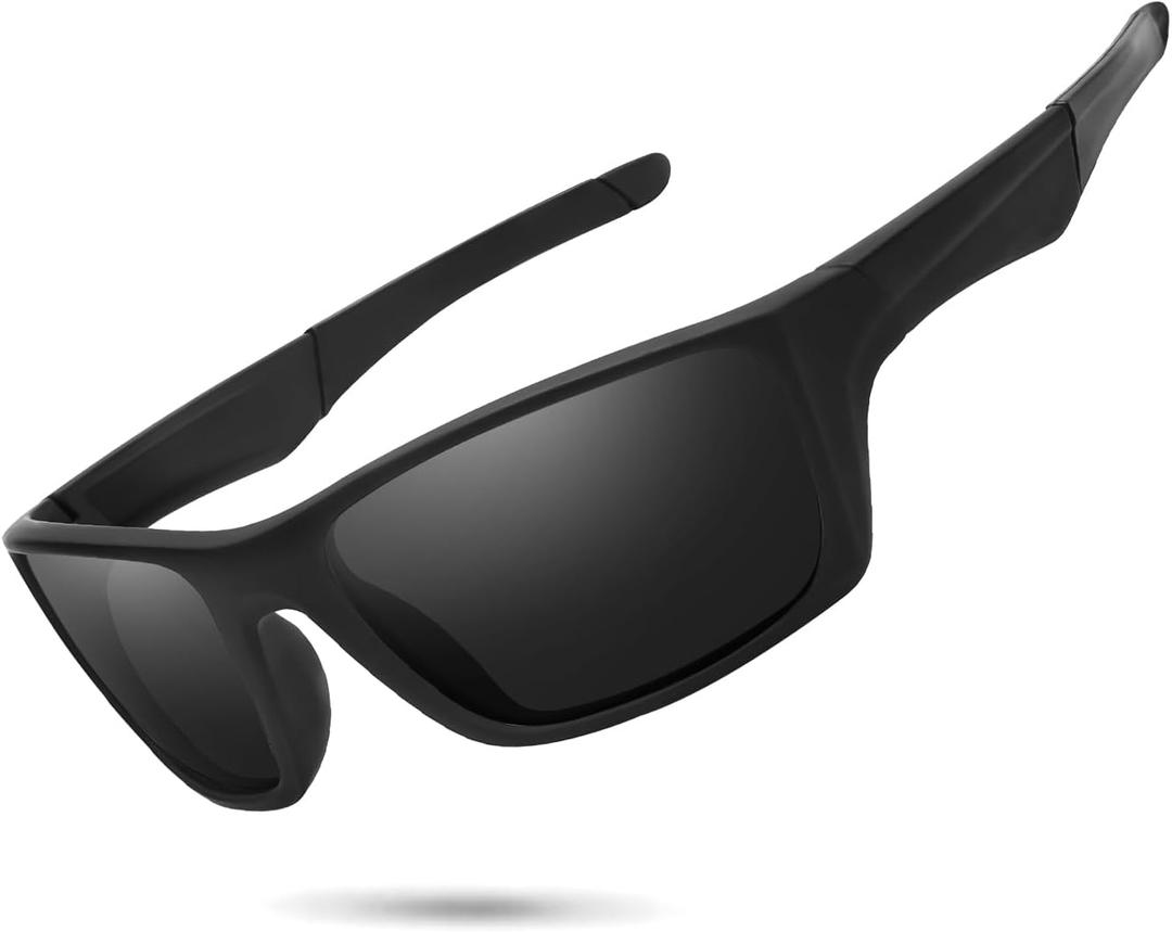 IGnaef Polarized Dark Black Sunglasses for Men Women Sport Wrap Around Style Lightweight UV Protection IF1082