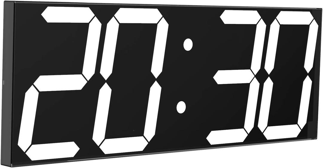 LED Large Digital Wall Clock, Oversize Wall Clock with 6 Numbers, Remote Control Count up/Countdown Timer Clock, Auto Dimmer, Big Calendar and Thermometer(White)