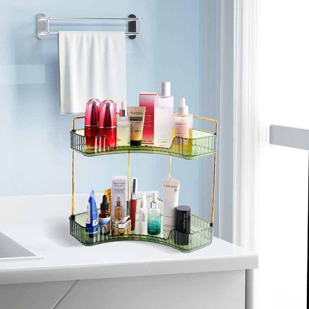 Multifunctional Shelf 2-Tier Corner Bathroom Counter Organizer, Skincare Makeup Organizer Shelf Corner Storage Organizers for Bathroom Vanity Table Kitchen