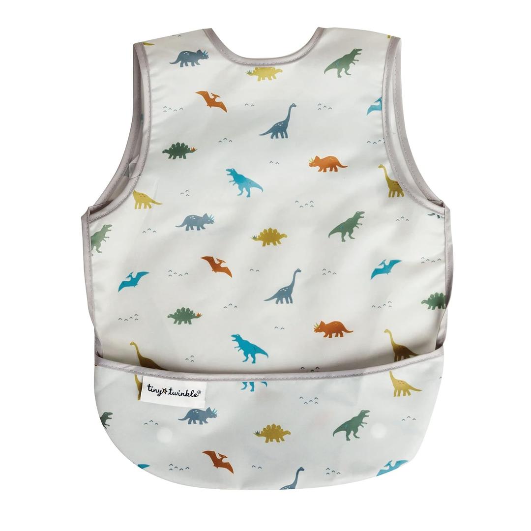 Tiny Twinkle Mess Proof Baby Bib for Boys | Waterproof Toddler Bib for Eating | Baby Apron for Feeding, Machine Washable | Perfect Shower Gift (Dinosaur, 624M)