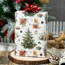 MAYPLUSS Christmas Wrapping Paper Roll - 17 In x 33 Feet - Cute Watercolor Christmas Tree Candle Pinecone Goblet Gift Wrap Paper for New Year, Holiday, Kids