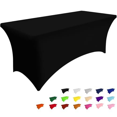 Smiry Spandex Table Cloth 4FT, Elastic Fitted Stretch Tablecloths, Washable and Wrinkle Free Rectangular Patio Table Cover for Outdoor, Wedding, Banquet & Parties (Black, 48Lx30Wx30H Inch)