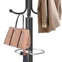 Modern Coat Rack Stand, Metal Freestanding Coat Rack with Natural Marble Base, Heavy-Duty Coat Racks with Umbrella Holder, Black Coat Hanger Stand with 12 Hooks for Office, Entryway, Hallway