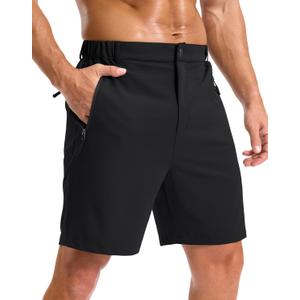 Pudolla Mens Hiking Shorts Lightweight Quick Dry Casual Golf Shorts for Men Work Fishing with 3 Zipper Pockets(Black 7 Inseam-L)