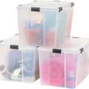 IRIS USA WeatherPro 156 Qt Storage Bins with Lids, 3 Pack, BPA-Free Plastic Gasket Box with Tight Latch and Seal, Stackable Nestable Tote Tub - Clear/Black