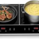 Double Induction Cooktop 1800W, Portable 2 Burner Electric Cooktop with Split Touch Control, 10 Power Levels, 4-Hour Timer, Child Lock, Low Power Continuous Heating, 110-120V