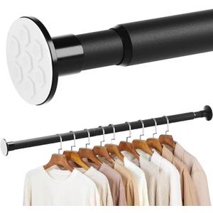 No Drilling Closet Rod, 27.5-82 Inches Hanging Closet Rod for Clothes, Closet Bar & Pole Heavy-duty, Closet Rods for Hanging Clothes For Closet Wardrobes Bathroom Laundry RV Curtains, Black
