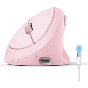 TECKNET Ergonomic Mouse, Bluetooth Wireless Vertical Mouse, Rechargeable Battery, Quiet Clicks, 4800 DPI Adjustable, BT5.0/3.0 & 2.4G Connect, Easy to use, Wide Compatibility - Pink