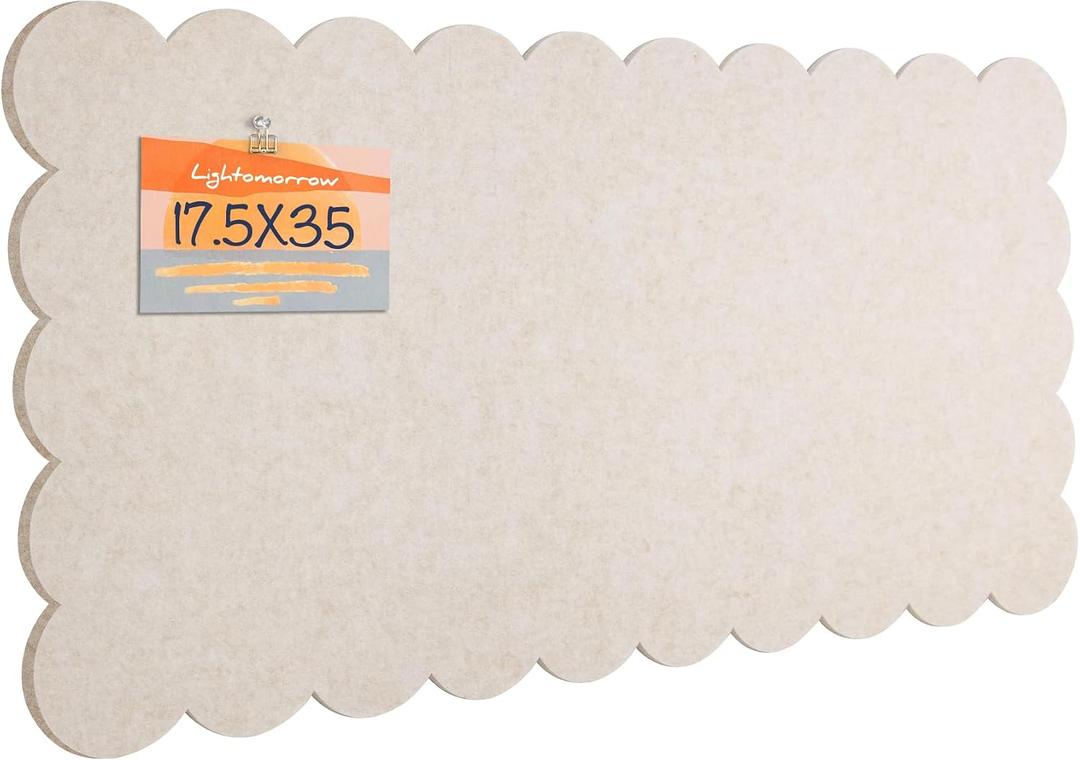 Scalloped Bulletin Board 35x18 inches, Decorative Felt Pin Board for Wall | Cute Cork Board Alternative with Push Pins, Foldable Display Vision Board for Photos, Notes & Reminders
