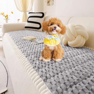 OTOB Couch Cover for Dogs Washable All Seasons Non Slip Fuzzy Pet Couch Covers Sofa Slipcovers Cushion Mat, Plush Soft Cozy Furniture Protector Kids Pet Friendly (Light Gray, 23.6" x 47.2")
