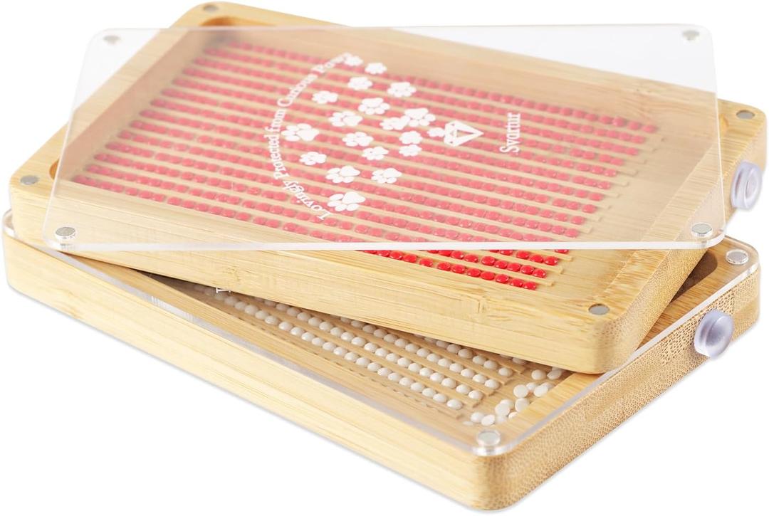 Wooden Diamond Paint Tray with Magnetic Lids, Diamond Painting Accessories Tools, Diamond Art Trays with Cover, Pack of 2