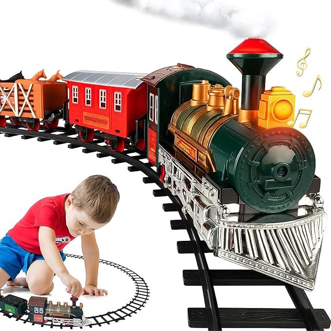 Electric Train Set for Kids Ages 48 | Train Set for Kids Ages 48 | Battery Powered Trains Sets with Lights & Sounds, Steam Locomotive Engine, Horses & Tracks  Classic Railway Toy Gift