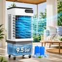 Swamp Cooler, 2026 New Portable Air Conditioners, Evaporative Cooler with Large Water Tanks for 24H Cooling, 60° Oscillating, 4 Ice Packs, 7H Timer, Portable AC for Bedroom Office Home