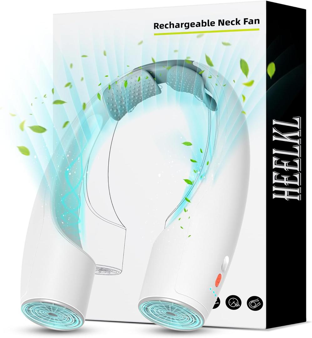 Heelkl AI Neck Fan, 4 Speeds Adjustable Portable Personal Fan Rechargeable, 4000 mAh Battery Faster Cooling Wearable Fan, Ultra Quiet for Home, Office, Travel, Outdoor
