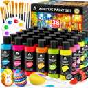 52 Pcs Acrylic Paint Set - 36 Colors (2oz/60ml) with 12 Brushes, 2 Knives & Palette - Rich Pigments for Adults, Artists & Beginners - Painting on Pumpkin Canvas Ceramic Rock Wood