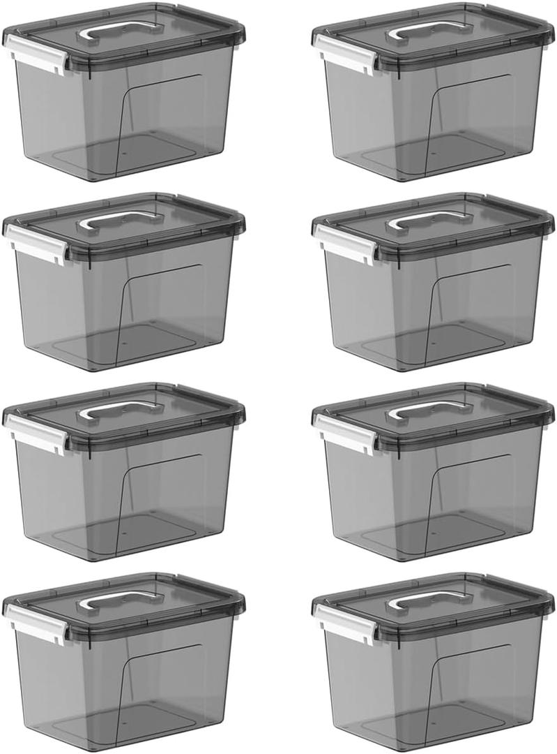 Clear Black Storage Bins with Lids 8 Pack, 5 Quart Stackable Plastic Storage Containers with Latching Lid, Transparent Closet Organization Boxes for Bedroom, Garage, Home Organization