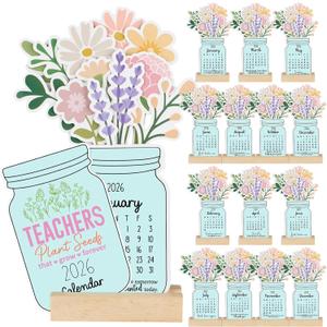 Crtiin 15 Sets Teacher Appreciation Gifts Desk Calendar 2026 2027 with Wooden Stand Mini Monthly Calendar Desktop Thank You Gift for Teacher Mentor Teaching Assistants Staff Office Supplies