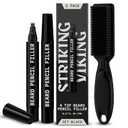 Striking Viking 2 Pack Beard Pencil Filler for Men with 4 Tips - Waterproof Formula Facial Hair Filling Kit with Brush Beard Filler Pen Kit - Dark Brown