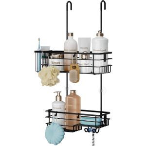 HapiRm Hanging Shower Caddy Organizer - No Drilling Shower Shelves with Hooks and Toothbrush Holder, Rustproof 304 Stainless Steel Bathroom Organizer - Black