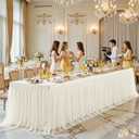4 Pack Ivory Tablecloth for 8 Foot Rectangle Tables with Tulle Table Skirt, 96" x 30"