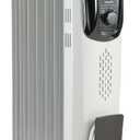 Amazon Basics Portable Oil Radiator Heater, Indoor Use, 3 Heat Settings, Over-Heat Protection, ETL-certified Safety, 7 Oil-Filled Steel Fins, 1500W, Tip-Over Protection, 11"D x 14.8"W x 25.2"H, White