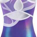 XiaoMoSha Gymnastics Leotards for Girls Hollow Back Dance Ballet Outfit Sleeveless Unitards Tank Bodysuit for Kids (7-8 Years, Whitepurple)