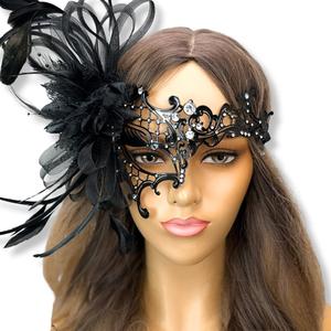 Black Metal Masquerade Mask for Women Halloween Costume Feather Party Masks Feathers Venetian Mardi Gras Burlesque Mask
