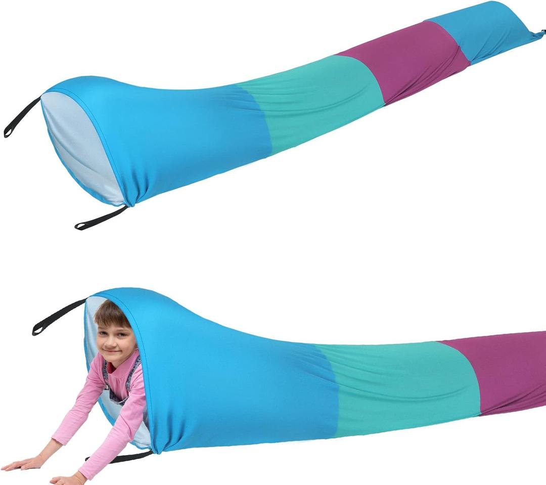 Shappy 12 ft Sensory Tunnel Crawl Resistance Tube for Calm Sensory Tent Compression Tube Play Tunnel Toys for Kids Birthday Gifts Outdoor Indoor Game(Purple, Green, Blue)