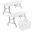 Fivenl 2 Pack 6 Feet Portable Folding Table White, Steel Legs Fold-in-Half with Carrying Handle Rectangular Plastic Foldable Table for Party, Wedding, Camping, Picnic, Dining, Indoor Outdoor Events