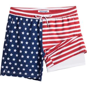 maamgic 2 in 1 Mens Swim Trunks 7 Inch Swim Shorts Swim Suits Board Shorts (Medium, American Flag) Medium