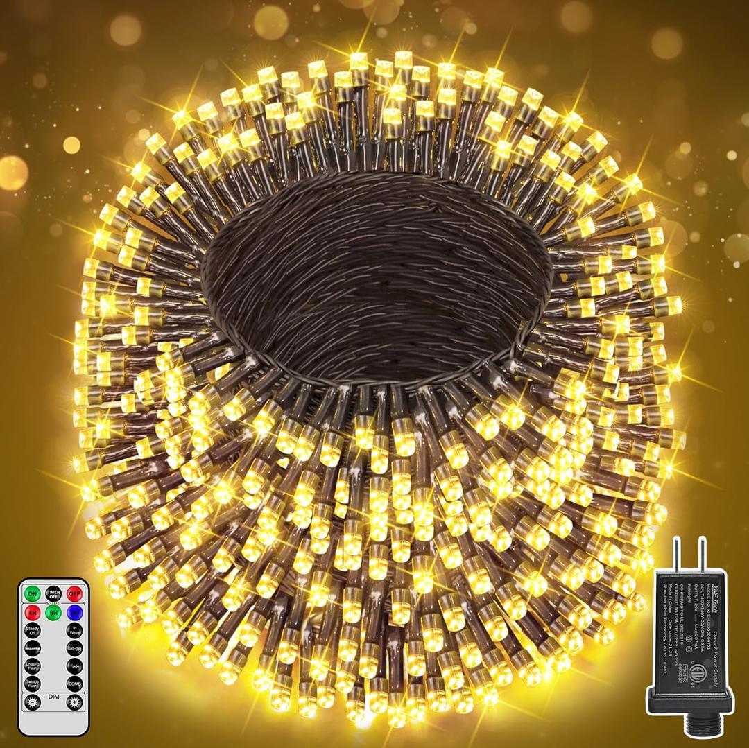 Ccinny 394FT 1200 LED Christmas Lights Outdoor, Warm White Christmas Tree Lights Plug in, 8 Modes Twinkle String Light for Bedroom Wedding Party Ceiling Xmas Home Decorations
