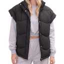 Women's Oversized Puffer Vest Zip Up Sleeveless Jackets Winter Padded Coat (Black)