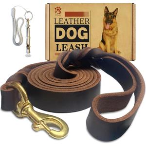Leather Dog Leash 6ft x 1 inch,Strong Heavy Duty Genuine Leather Braided Dog Training Leash, Soft and Comfortable for Large Dogs, Dogs (Brown, 6FT*1in)