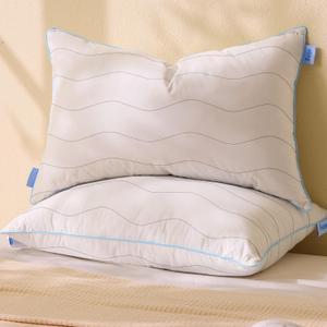 felo Feather Down Pillows Queen Size Set of 2, CloudFusion Goose Pillow for Sleeping, Luxury Hotel Collection Bed Supportive Pillows for Side Back Pain Sleepers, 100% Organic Cotton Shell (20" x 30") (Blue)
