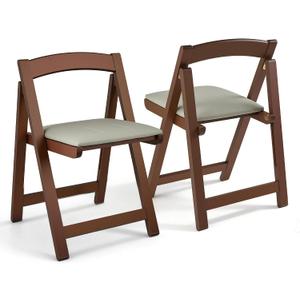 Wooden Folding Chairs Set of 2, Padded Folding Dining Chairs with Leather Soft Cushion, No Assembly Required Foldable Chair for Home Kitchen Office Party Picnic Wedding, 290 LB Max Weight Capacity, 17 inches x 16.4 inches x 26.5 inches