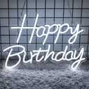 Happy Birthday Neon Sign for Backdrop, LED Happy Birthday Light Up Sign, USB Powered Dimmable Neon Light for Birthday Party Decorations, Wall Decor, White, 16.5 x 12 inch