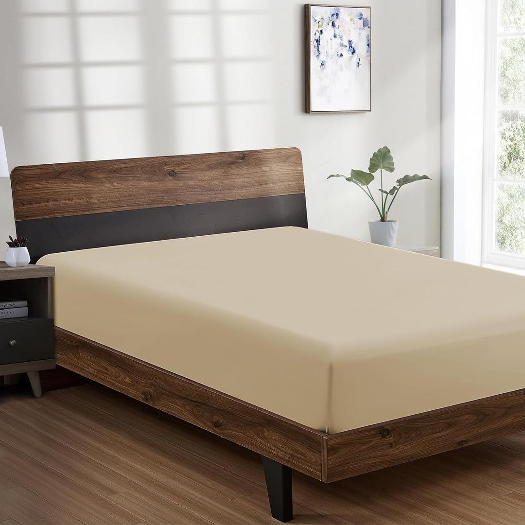 FreshCulture Full Fitted Sheet - Hotel Quality Fitted Sheet - Ultra Soft & Breathable - Brushed Microfiber - Deep Pocket - Cooling Fitted Sheets for Full Size Bed (Beige)