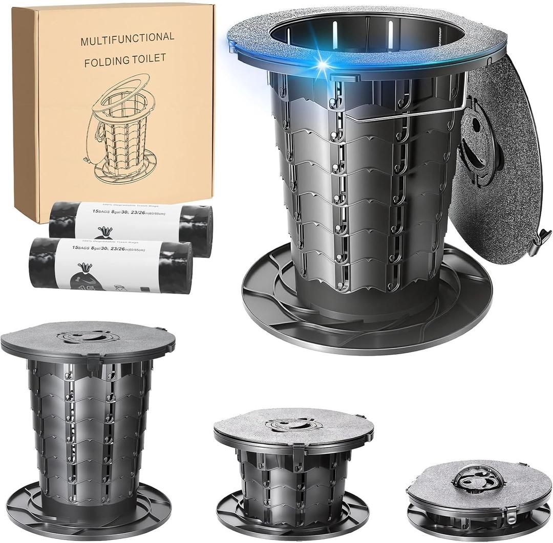 Retractable Portable Toilet, Adjustable Height Camping Toilet for Adults Kids, Compact Travel toilet for Car, Camping, Emergency, Outdoor Portable Potty