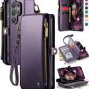 Defencase for Galaxy S26 Ultra Case Wallet with RFID Blocking Card Holder for Women Men, PU Leather Magnetic Snap Flip Wrist Strap Zipper Wallet Phone Cases for Samsung Galaxy S26 Ultra 6.9", Purple