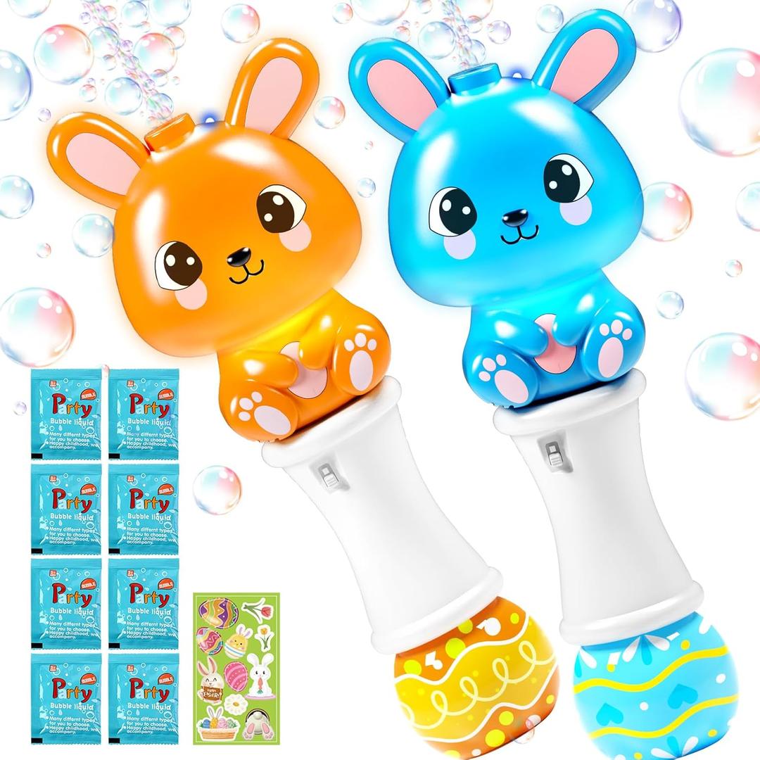 Letapapa 2 Pack Easter Bubble Wands for Kids, 11.2 inch Automatic Bubble Blower with Light for Girls Boys, Bubble Toy for Easter Party Favor, Easter Basket Stuffers