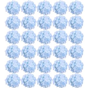FagusHome Silk Hydrangea Heads 73 Pcs Artificial Flowers Only Heads No Stems Fake Hydrangea Flowers for Home Wedding Decor No Stems (Light Blue)
