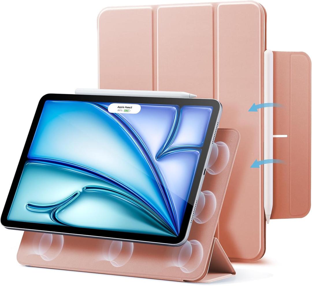ESR for iPad Air 11 Inch Case M4/M3/M2 (2026/2025/2024), iPad Air 5th/4th Gen (2022/2020), Powerful Magnetic Attachment, Slim Trifold Stand Case, Auto Wake/Sleep, Durable Protection, Rose Gold