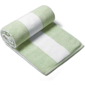 CLOWOOD Plush Oversized Beach Towel - Cotton 40 x 72 Inch Large Thick Grass Green Striped Cabana Pool Swimming Towel