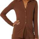 Amazon Essentials womens Wide Rib Long Sleeve Button-up Collared Cardigan (Pants Sold Separately) (XX-Large, Chocolate)